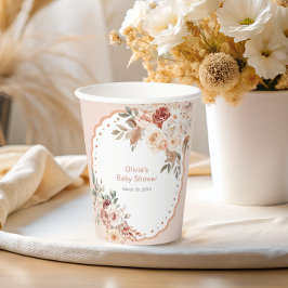 Boho Elegant Floral Baby Shower Papieren Bekers
