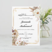 Boho Elegant Goud & Bloemen Islamitische Huwelijk Kaart (Staand voorkant)