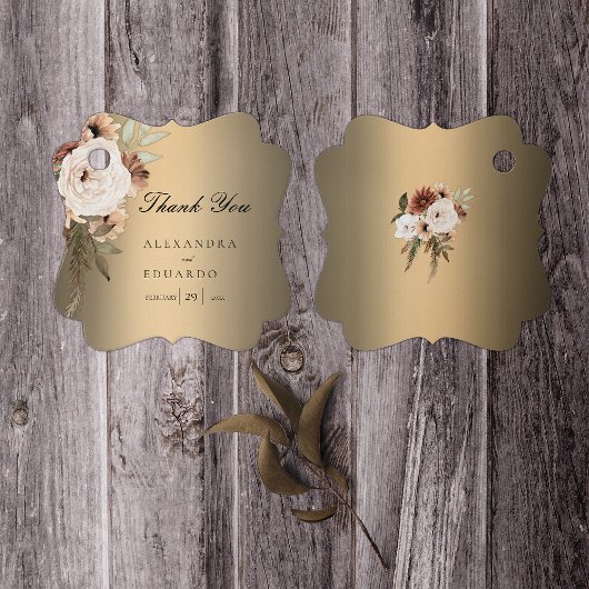 Boho Elegant Goud en Wildbloemen Bruiloft Bedankjes Labels