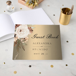 Boho Elegant Goud en Wildbloemen Bruiloft Gastenboek