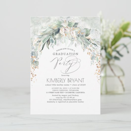 Boho Elegant Goud Glitter Groen Afstuderen Kaart (Staand voorkant)