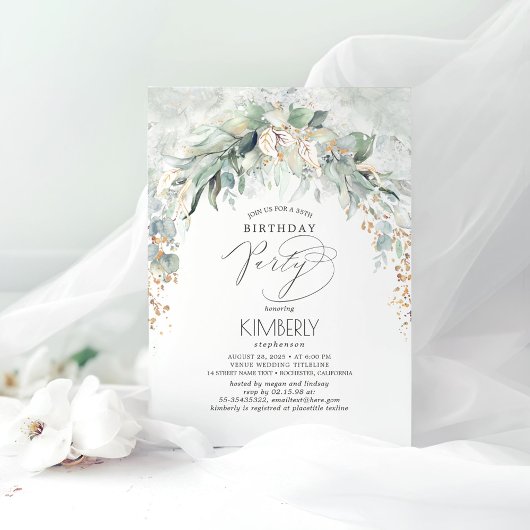 Boho Elegant Goud Glitter Groen Verjaardag Kaart