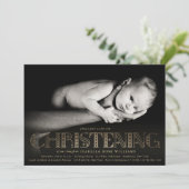 Boho Elegant Gouden Folie doopfoto uitnodigen Kaart (Staand voorkant)
