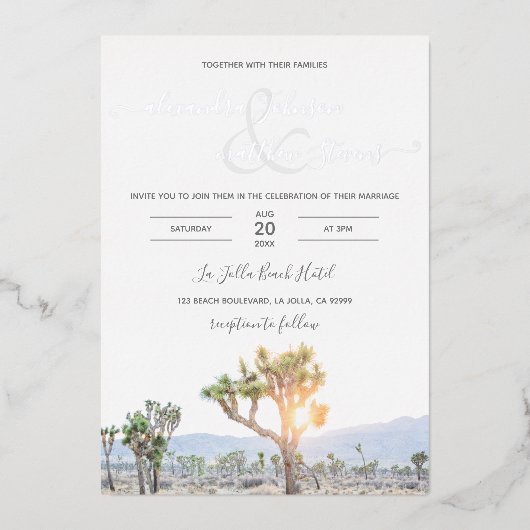 Boho Elegant Greenery Foto Joshua Tree Wedding Folie Uitnodiging (Voorkant)