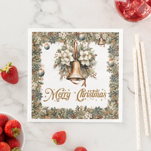 Boho Elegant groen en kerst gouden klokken Servet (Insitu)