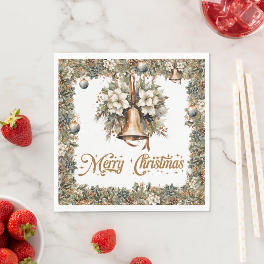 Boho Elegant groen en kerst gouden klokken Servet (Insitu)