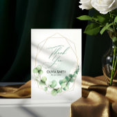 Boho elegant groene geometrische eucalyptusbruilof bedankkaart