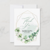 Boho elegant groene geometrische eucalyptusbruilof bedankkaart (Voorkant)