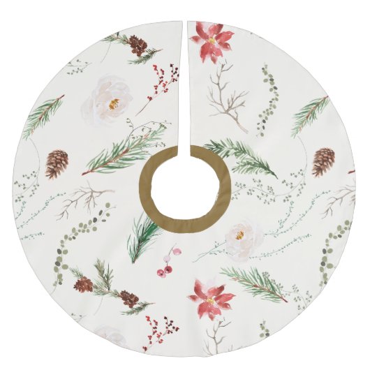 Boho Elegant Kerstgroen Poinsettia Rustiek Kerstboom Rok (Voorkant)