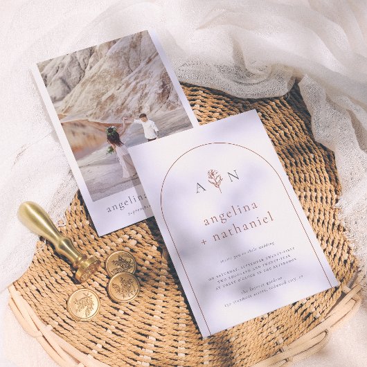 Boho Elegant minimalist Floral Arch Photo Wedding Kaart