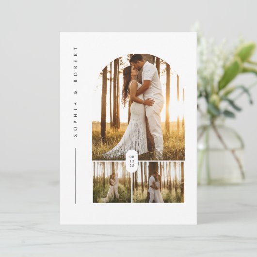 Boho Elegant Minimalistische Fotobruiloft Kaart (Staand voorkant)