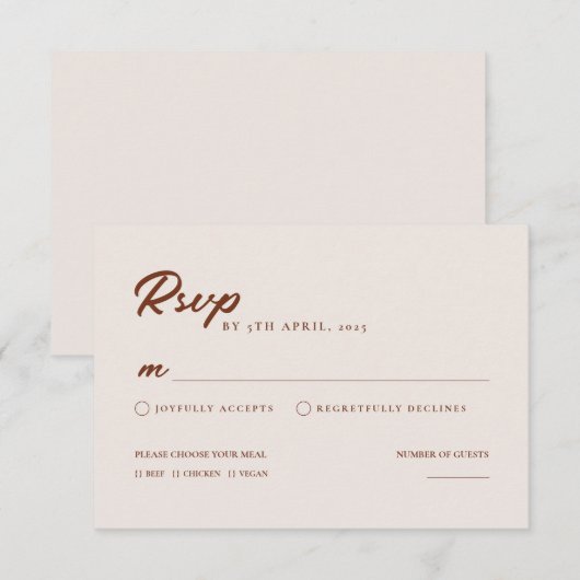 Boho Elegant Modern Minimalistisch Bruiloft RSVP K Kaartje (Voorkant / Achterkant)