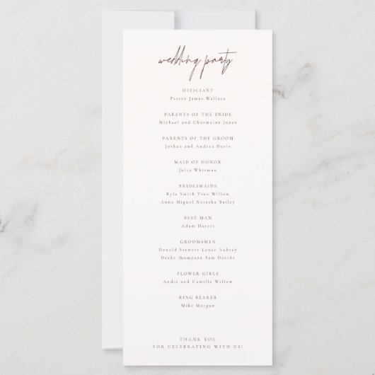 Boho Elegant Modern Wedding Ceremony Programme (Achterkant)