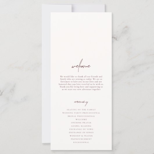 Boho Elegant Modern Wedding Ceremony Programme (Voorkant)