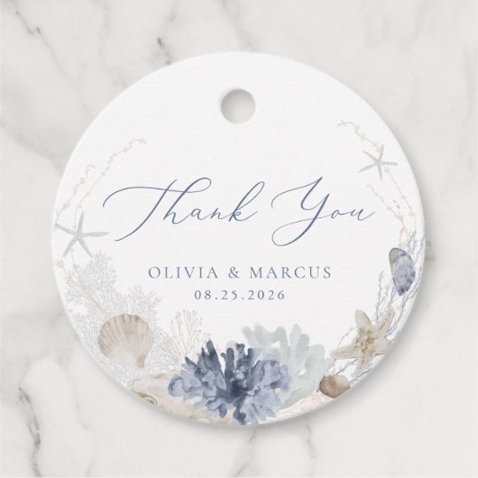 Boho Elegant Ocean Beach Blauw Bruiloft Dank u Bedankjes Labels (Voorkant)