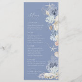 Boho Elegant Ocean Beach Koraal Blauw Bruiloft Menu (Voorkant)