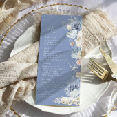 Boho Elegant Ocean Beach Koraal Blauw Bruiloft Menu