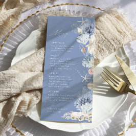 Boho Elegant Ocean Beach Koraal Blauw Bruiloft Menu