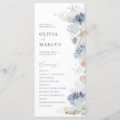 Boho Elegant Ocean Beach Koraal Blauw Bruiloft Programmakaart (Voorkant)