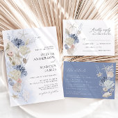 Boho Elegant Op Het Strand Blauw Bruiloft Uitnodig Kaart