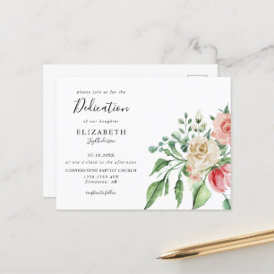 Boho Elegant Pink Rose Waterverf Baby Dedicatie Briefkaart