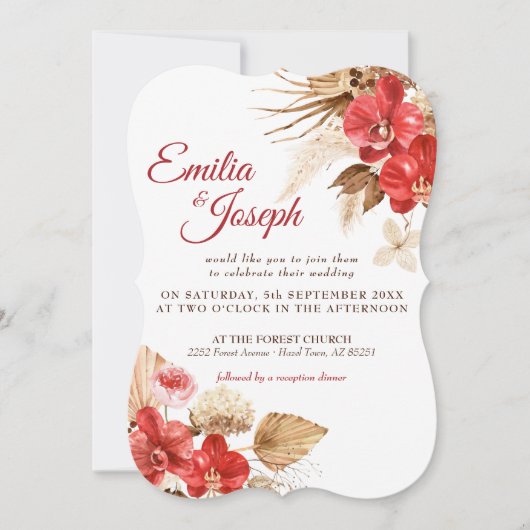 Boho elegant red orchid herfst custom Wedding Invi Kaart (Voorkant)