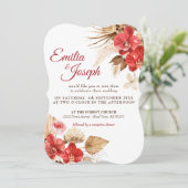 Boho elegant red orchid herfst custom Wedding Invi Kaart (Staand voorkant)