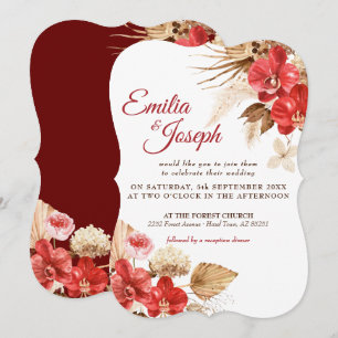 Boho elegant red orchid herfst custom Wedding Invi Kaart