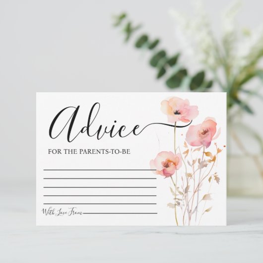 BOHO ELEGANT ROZE BLOZEN ADVIES BABY SHOWER INFORMATIEKAARTJE (Staand voorkant)