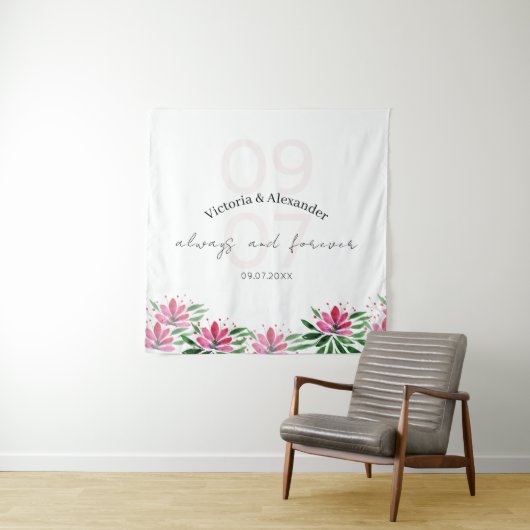Boho Elegant Roze Lotus Bloemen Waterverf Art Wandkleed (In situ)
