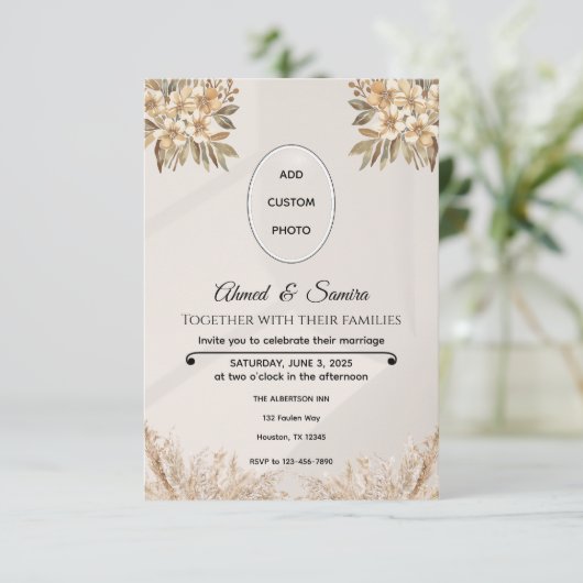 Boho Elegant Rustieke Bloemen Huwelijk RSVP Kaartje (Staand voorkant)