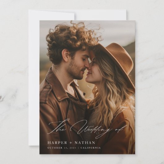 Boho Elegant Script QR Code Fotobruiloft Kaart (Voorkant)