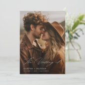 Boho Elegant Script QR Code Fotobruiloft Kaart (Staand voorkant)