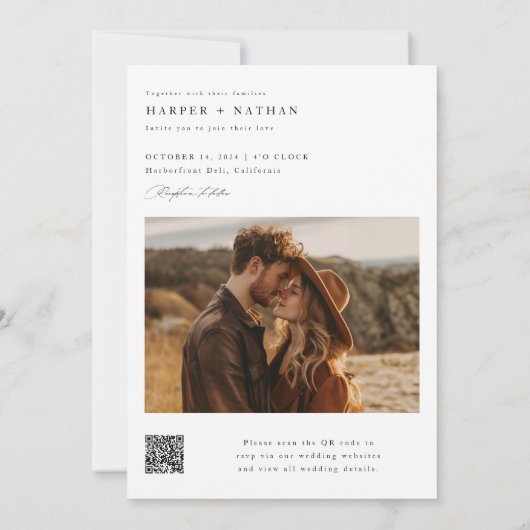 Boho Elegant Script QR Code Fotobruiloft Kaart (Achterkant)