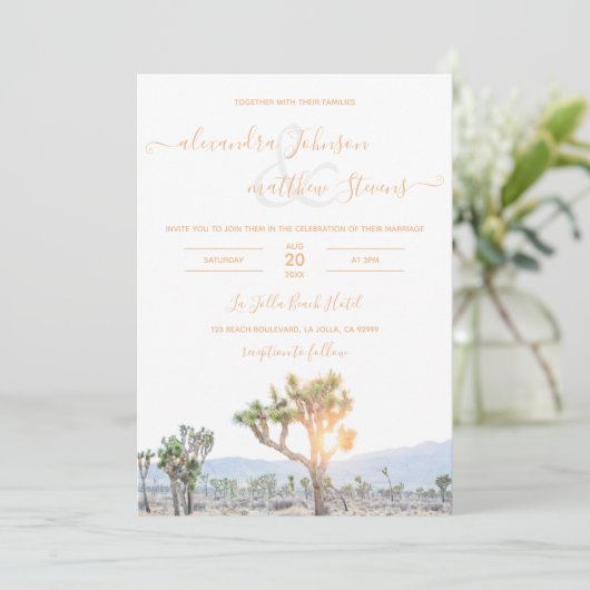 Boho Elegant Sinaasappel Joshua Tree Wedding Kaart (Staand voorkant)