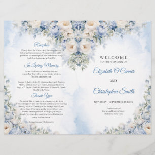 Boho Elegant Stoffig Blauw en Ivoor Bloemen Ceremo