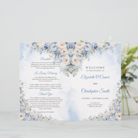 Boho Elegant Stoffig Blauw en Ivoor Bloemen Ceremo (Staand voorkant)