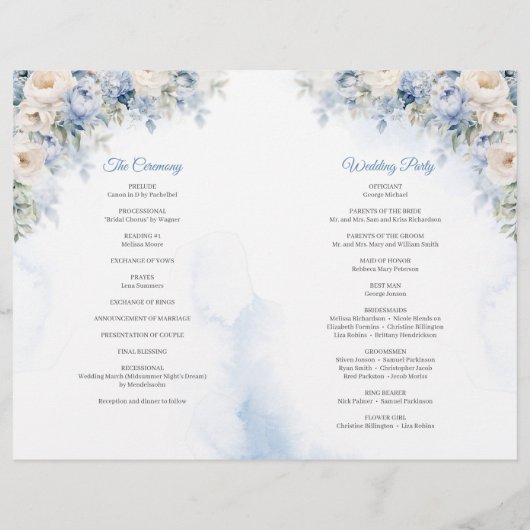 Boho Elegant Stoffig Blauw en Ivoor Bloemen Ceremo (Achterkant)