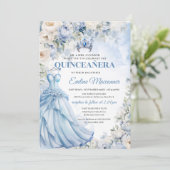 Boho Elegant Stoffig Blauw en Ivoor Bloemen Tiara Kaart (Staand voorkant)