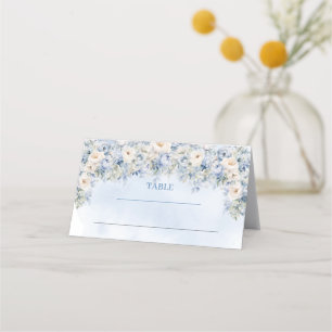 Boho Elegant Stoffig Blauw en Ivoor Bloemen winter Plaatskaartje