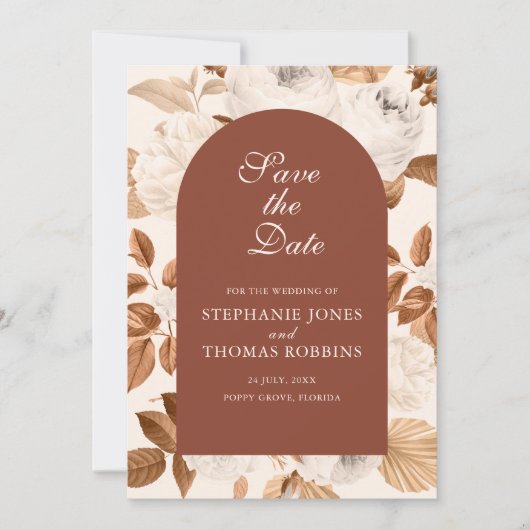 Boho Elegant Terracotta Save the Date Kaart (Voorkant)