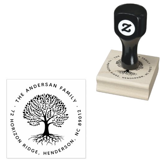 Boho Elegant Tree Roots Familienaam Retouradres Rubberstempel (Gestempeld)