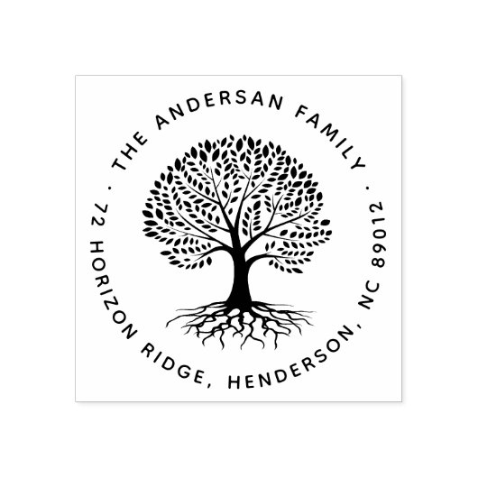 Boho Elegant Tree Roots Familienaam Retouradres Rubberstempel (Afrduk)