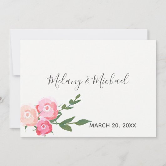 Boho elegant waterverf rozen bruiloft RSVP Kaart (Achterkant)