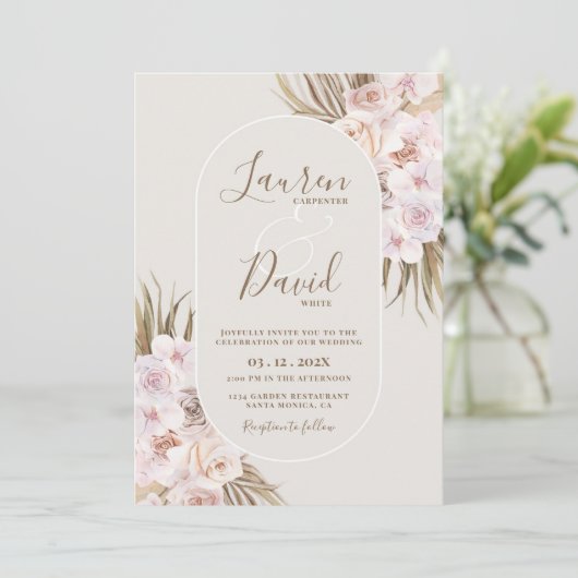 Boho Elegant Wedding Invitation Kaart (Staand voorkant)