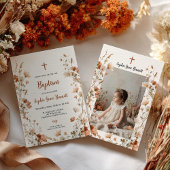 Boho elegant Wilde bloem Stof Roze Foto Doopfeest Kaart