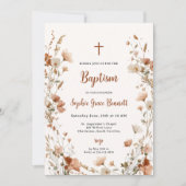 Boho elegant Wilde bloem Stof Roze Foto Doopfeest Kaart (Voorkant)