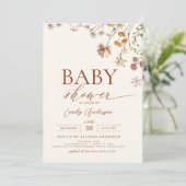 Boho Elegant Wildflower Baby shower Terracotta Kaart (Staand voorkant)