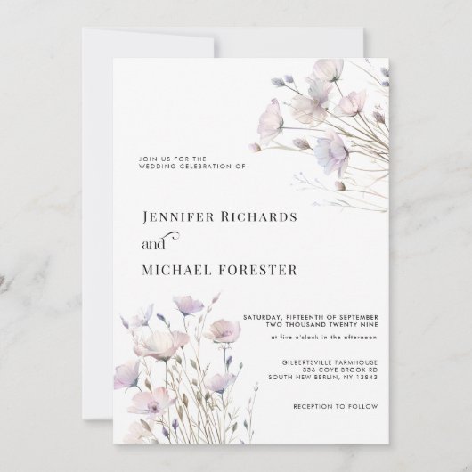 Boho Elegant Wildflower Bruiloft Kaart (Voorkant)