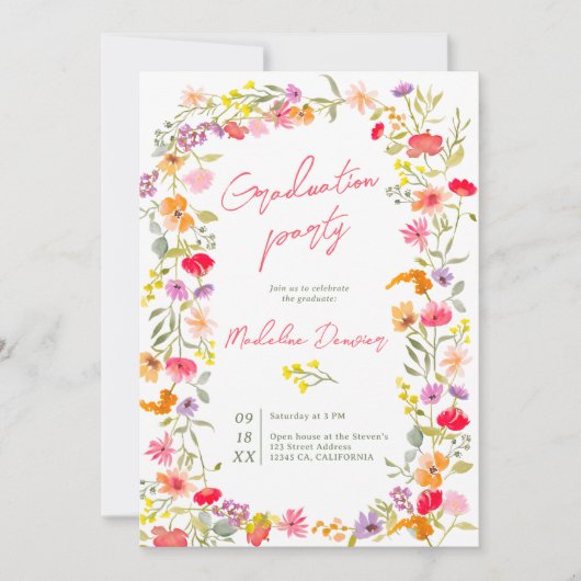 Boho Elegant Wildflowers 3-foto Afstuderen Kaart (Voorkant)